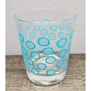 Ikea Turquoise Blue Polka Dot MCM Glass Tumbler Retro Lowball Cocktail